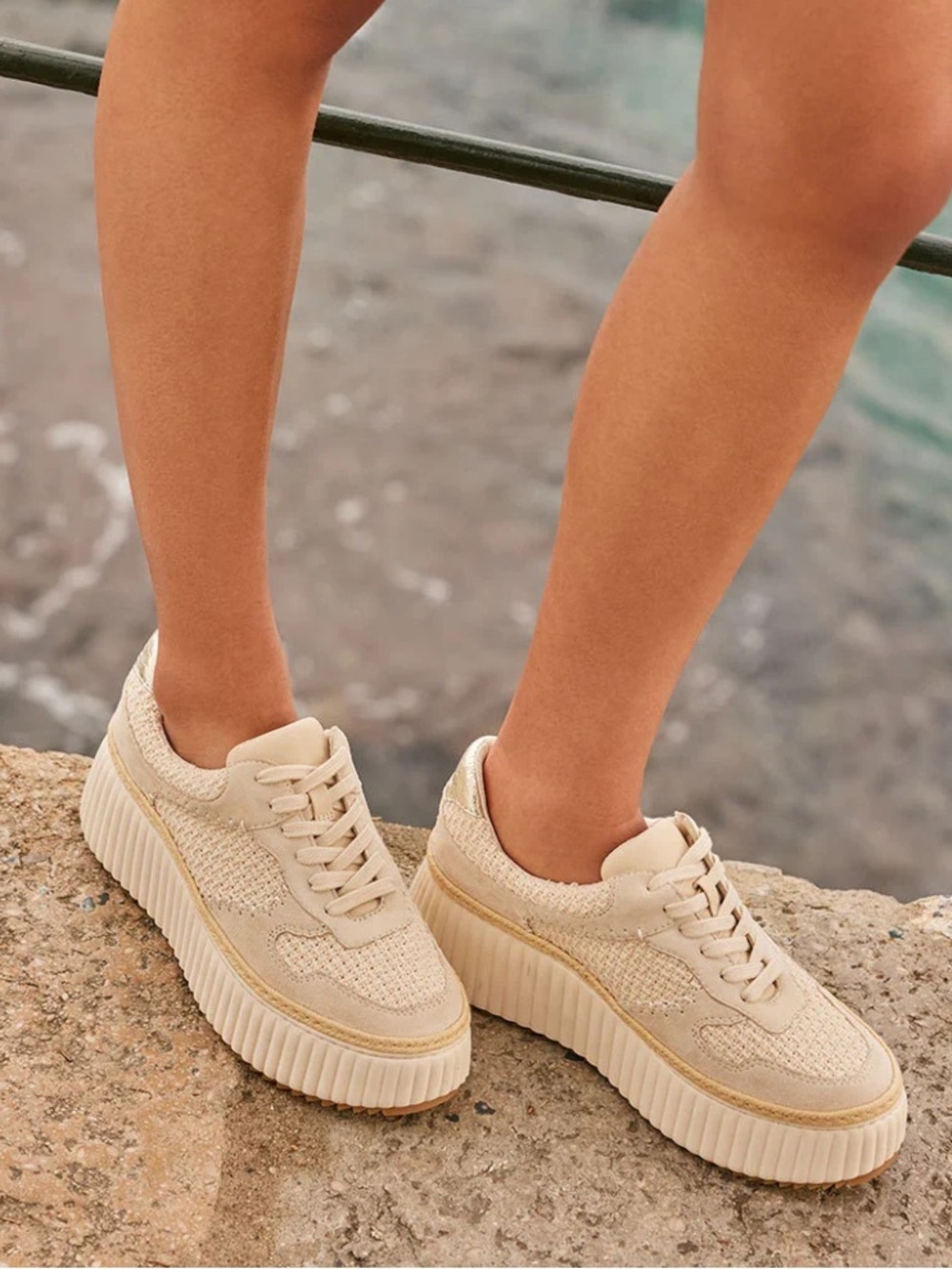Dolce Vita Cream Woven Platform Sneakers size 8